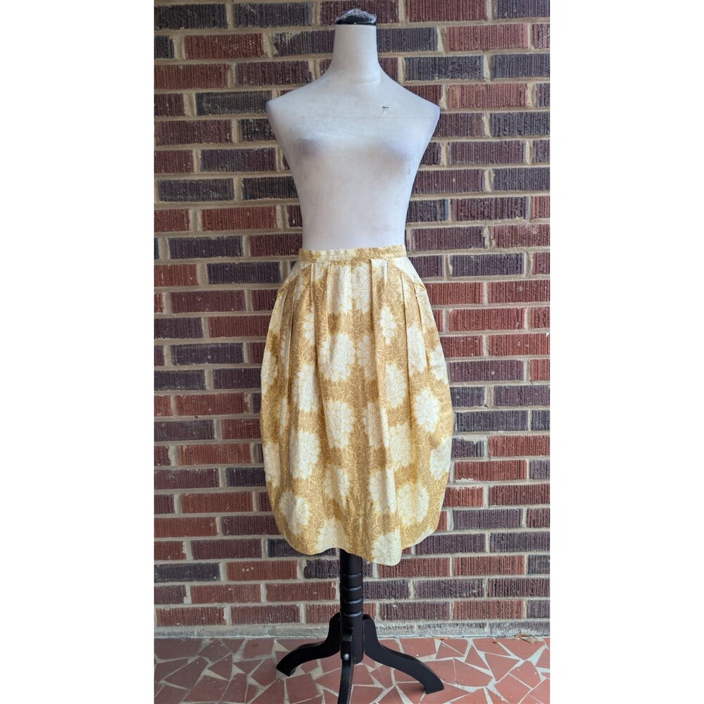 Vintage Jacques Heim Paris Tulip Skirt-Yellow Damask Print- Back Buttons-Sz XS/S